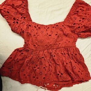 Trixxi Red Eyelet Off Shoulder Peplum Top. Size S